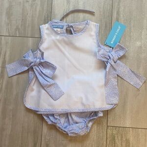 NWT Monday’s Child White & Blue Floral Bloomer Set with Bows on Side, girls 12M